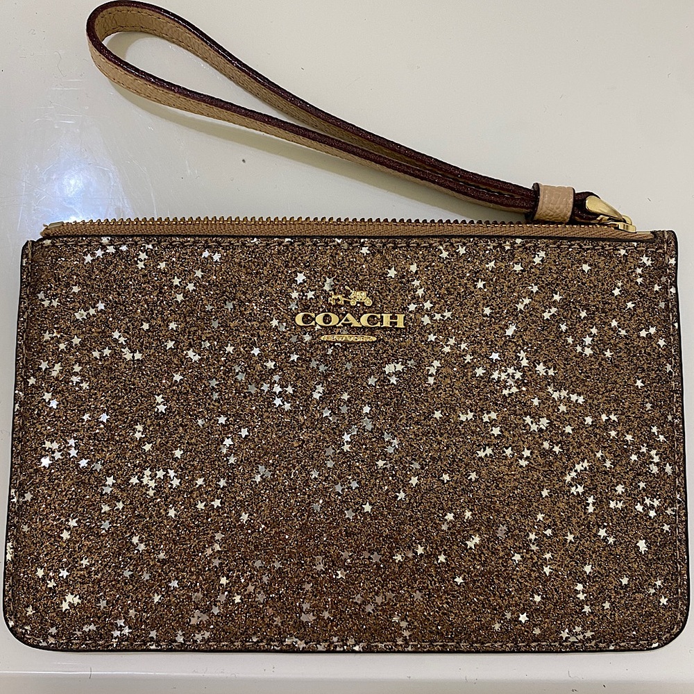 NWOT Gold Glitter Coach Wristlet